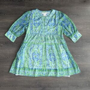 Gretchen Scott Borderline Dress Blue‎ Scarfy  Lined Medium Coquette Cottagecore